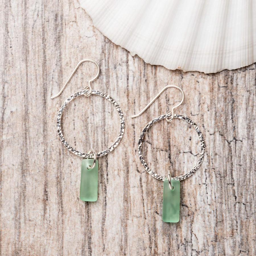 【並行輸入品】Sea Glass Crinkle Earrings (Seafoam) - Sterling Silver Drop Earrings |  | 01