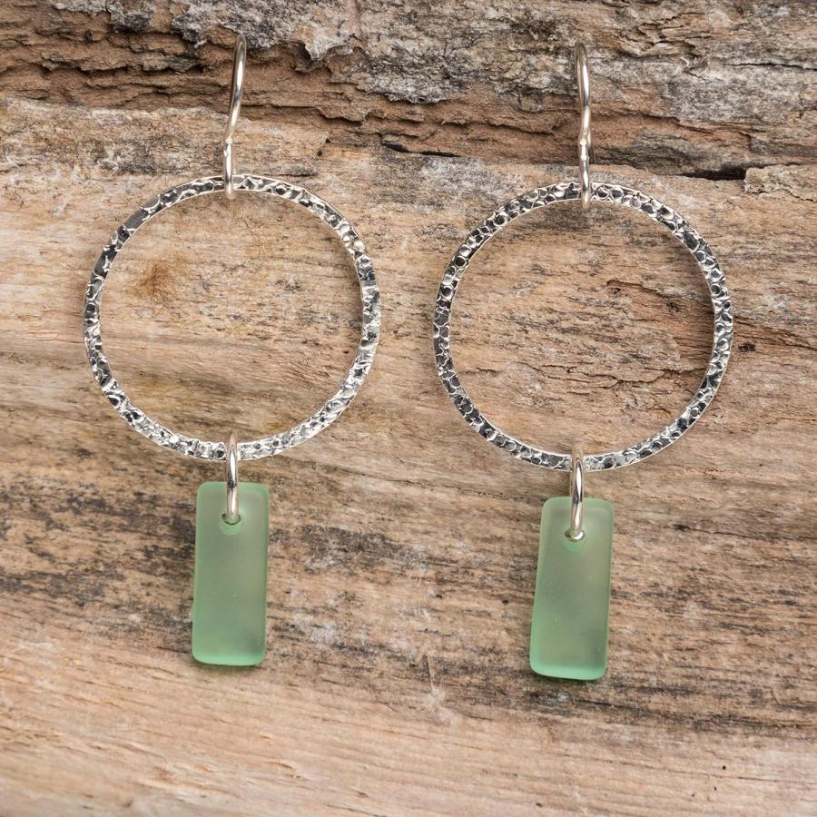【並行輸入品】Sea Glass Crinkle Earrings (Seafoam) - Sterling Silver Drop Earrings |  | 03