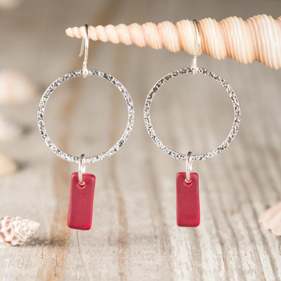 【並行輸入品】Sea Glass Crinkle Earrings (Seafoam) - Sterling Silver Drop Earrings |  | 06