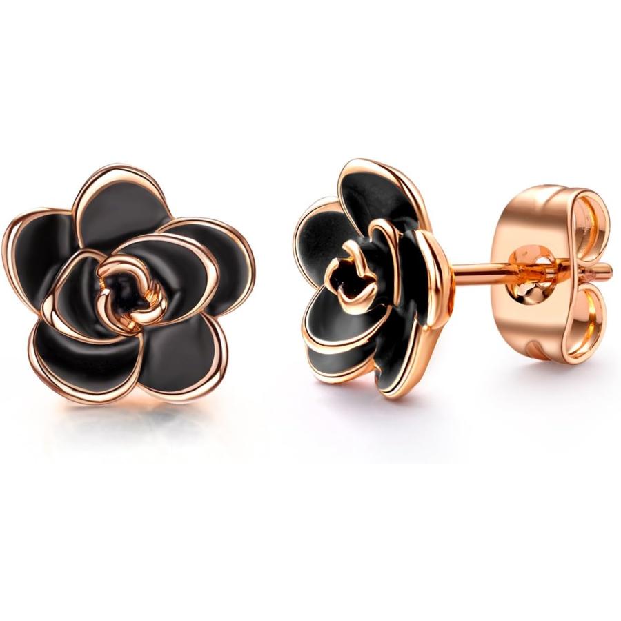 並行輸入品】AllenCOCO ピアス レディース 黒い花 モチーフ スタッド