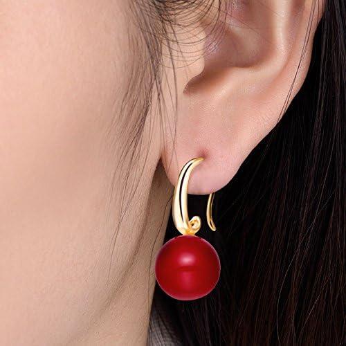 Merdia Charming Earrings Drop Simulated Pearl Hook Earrings 12MM Red　並行輸入品｜fusion-f｜02