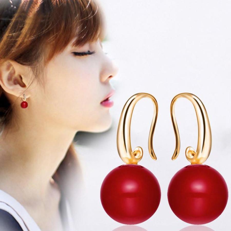 Merdia Charming Earrings Drop Simulated Pearl Hook Earrings 12MM Red　並行輸入品｜fusion-f｜03