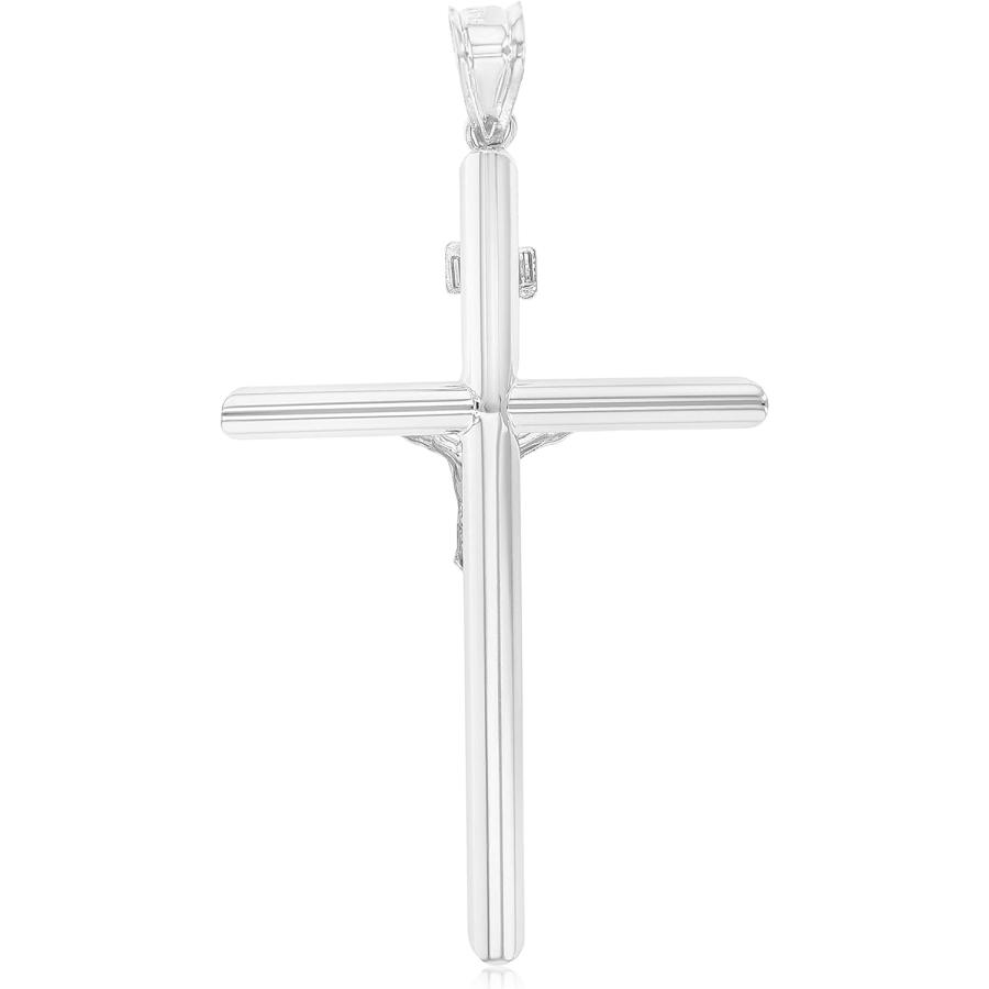 Ioka - 14K White Gold Religious Crucifix Tube Cross Charm Large Pendant For Necklace or Chain　並行輸入品｜fusion-f｜02