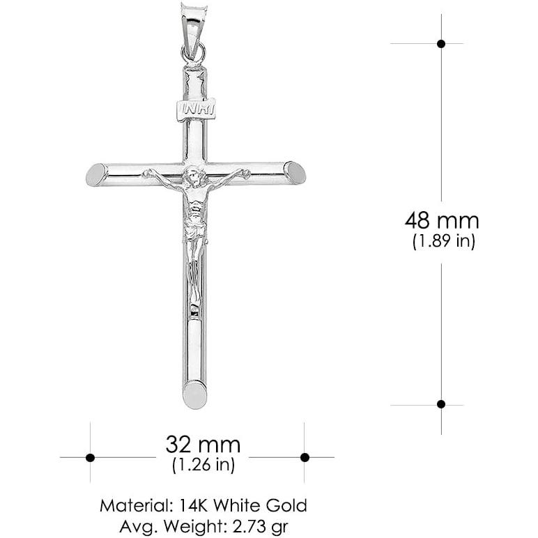 Ioka - 14K White Gold Religious Crucifix Tube Cross Charm Large Pendant For Necklace or Chain　並行輸入品｜fusion-f｜03