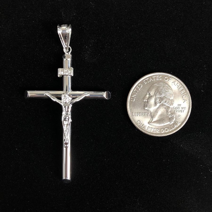 Ioka - 14K White Gold Religious Crucifix Tube Cross Charm Large Pendant For Necklace or Chain　並行輸入品｜fusion-f｜04