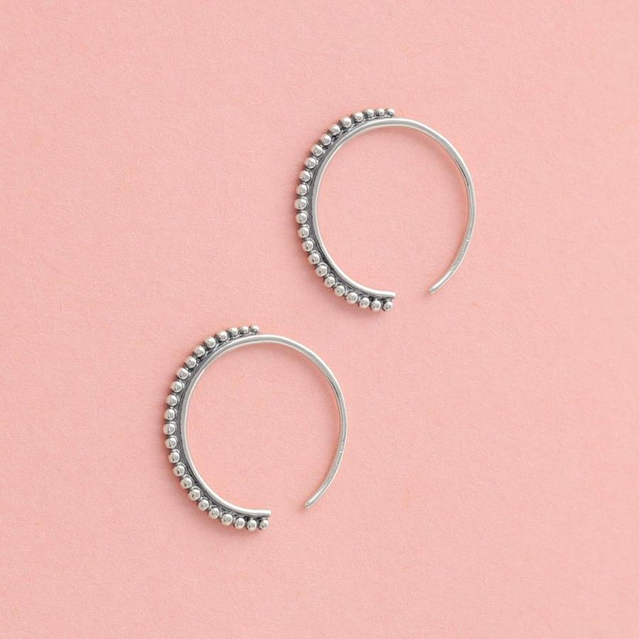 Boma Jewelry スターリングシルバー バリスタイル ボーホー いぶし仕上げ ビーズテクスチャ プルスルーフープイヤリング　並行輸入品