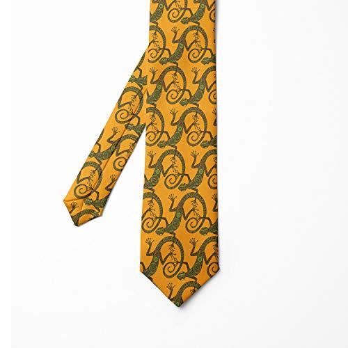 Ambesonne Men's Tie, Lizard, Necktie, 3.7", Green Brown and Oran 並行輸入品｜fusion-f｜05