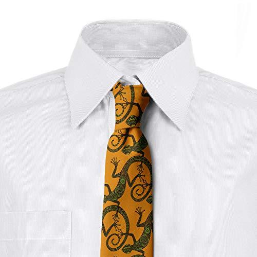 Ambesonne Men's Tie, Lizard, Necktie, 3.7", Green Brown and Oran 並行輸入品｜fusion-f｜08