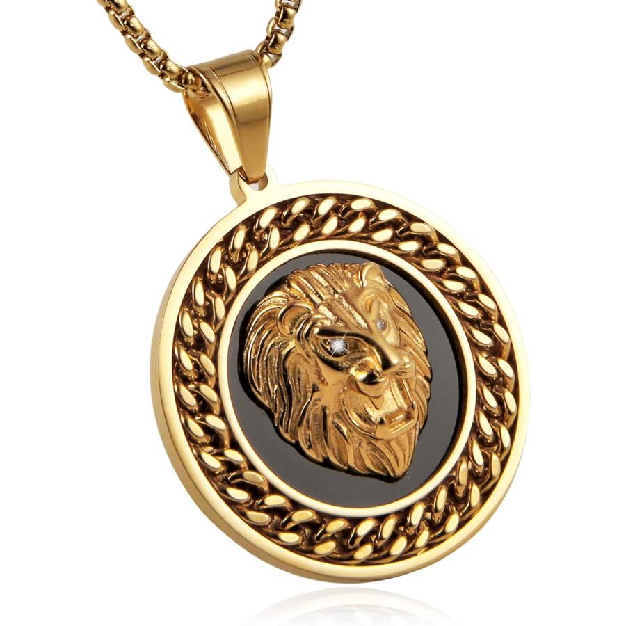 【並行輸入品】AsAlways メンズ メダリオンパターン ゴールドメッキ ステンレススチール ラインストーン クリスタル アイスアウト ライオンヘッ |  | 01