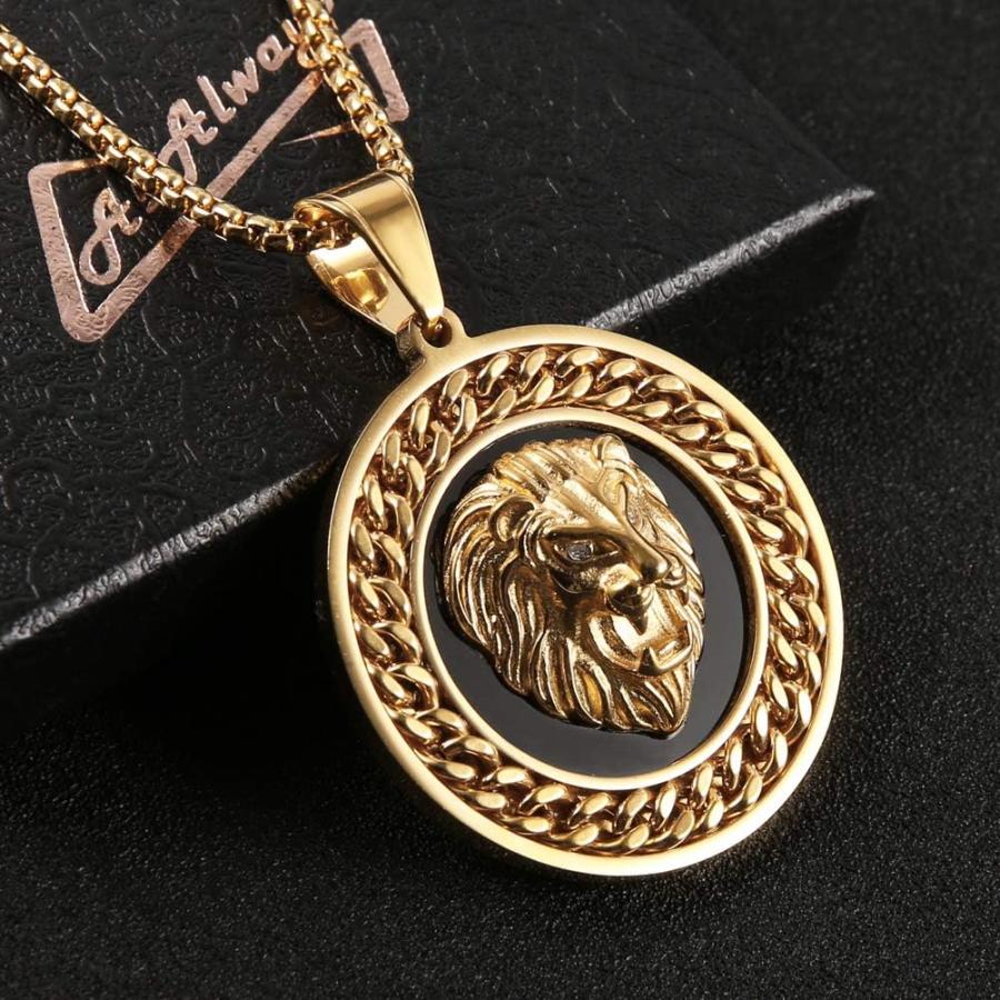 【並行輸入品】AsAlways メンズ メダリオンパターン ゴールドメッキ ステンレススチール ラインストーン クリスタル アイスアウト ライオンヘッ |  | 06