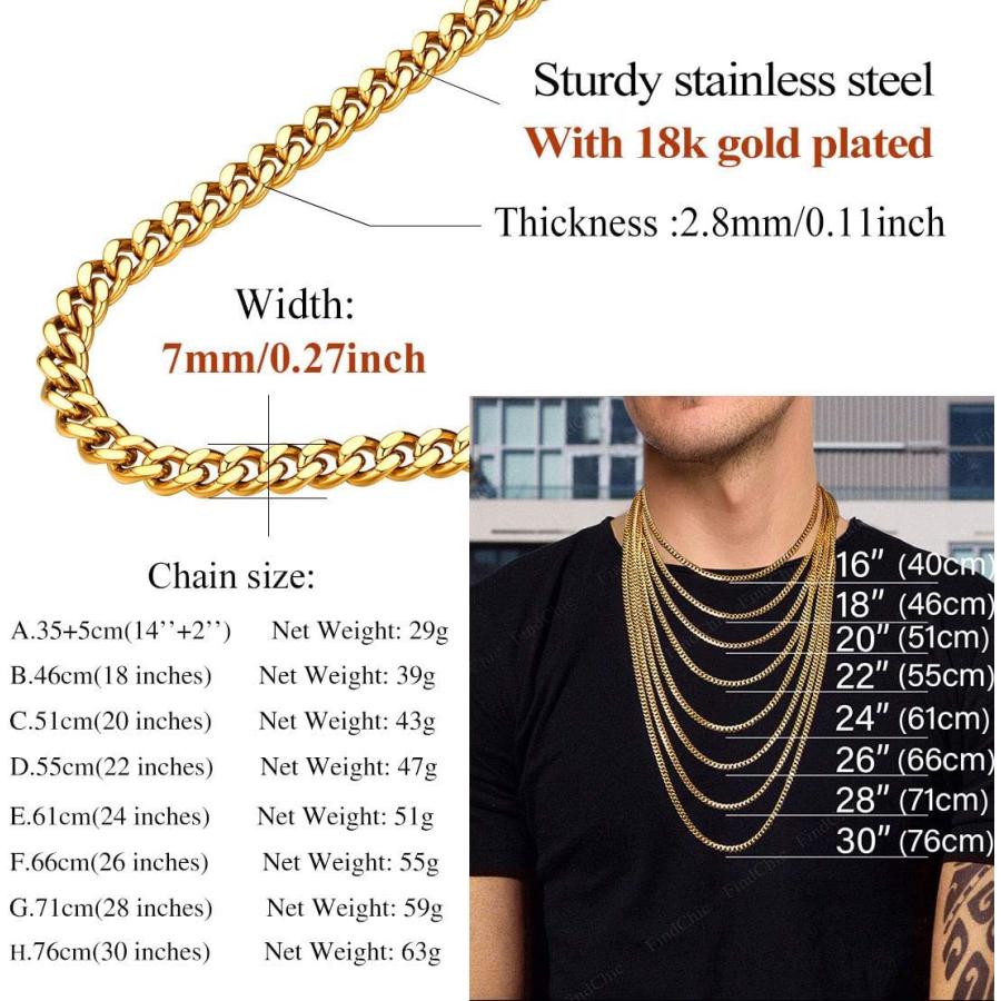FindChic メンズ カーブチェーンネックレス 18Kゴールドメッキ FindChic メンズ カーブチェーンネックレス 18Kゴールドメッキ