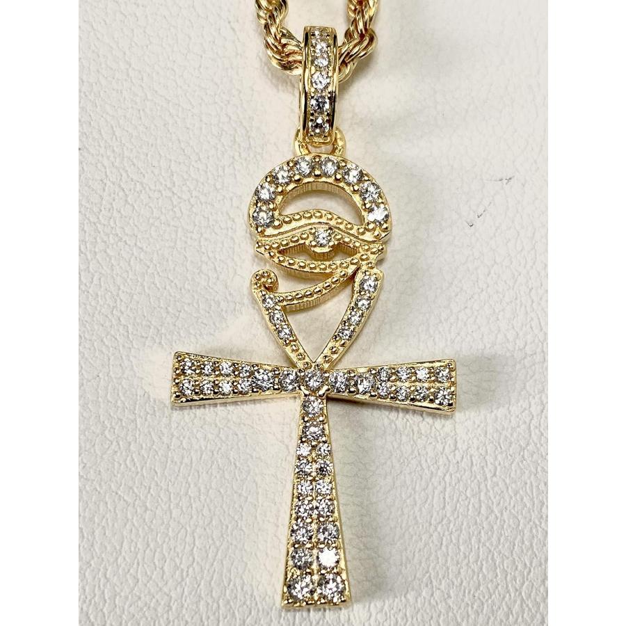 Flower Ankh Cross Men Women 925 Italy Gold Finish Iced Silver Charm Ice Out Pendant Stainless Steel Real 3 mm Rope Chain   Mans Jewelry  Iced Penda｜fusion-f｜05