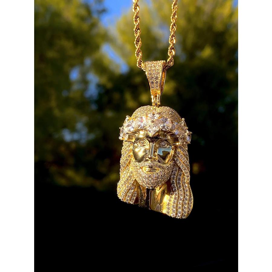 Custom Face of Christ Men Women 925 Italy Gold Finish Iced Silver Charm Pendant Stainless Steel Real 3 mm Rope Chain   Mans Jewelry  Iced Pendant｜fusion-f｜02