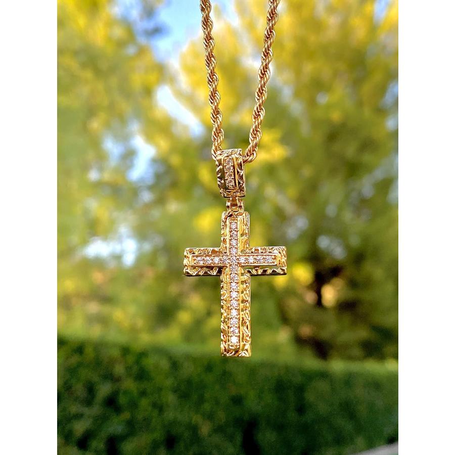 Men Women 14k Gold Pl Cross Jesus Crucifix Diamond Religious Ice Out Pendant Charm Pendant  Stainless Steel Real 2.5 mm Rope Chain   Mans Jewelry｜fusion-f｜05