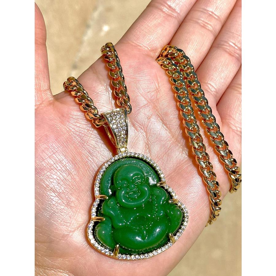 並行輸入品】アイス笑う仏陀 グリーン翡翠ペンダントネックレス