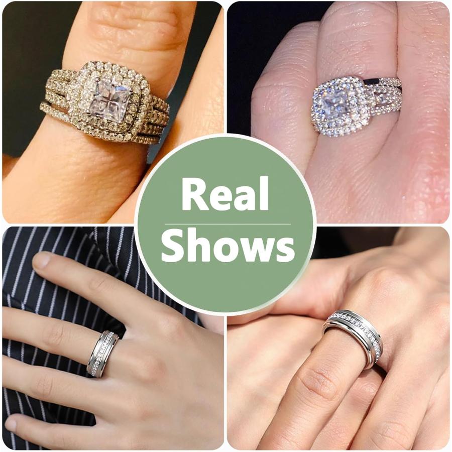 【並行輸入品】Newshe 結婚指輪セット 彼と彼女 レディース メンズ タングステンバンド プリンセス キュービックジルコニア 2.3カラット スタ |  | 05