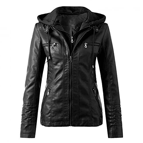 並行輸入品】Women's Faux Leather Jackets, Zip Up Motorcycle Short
