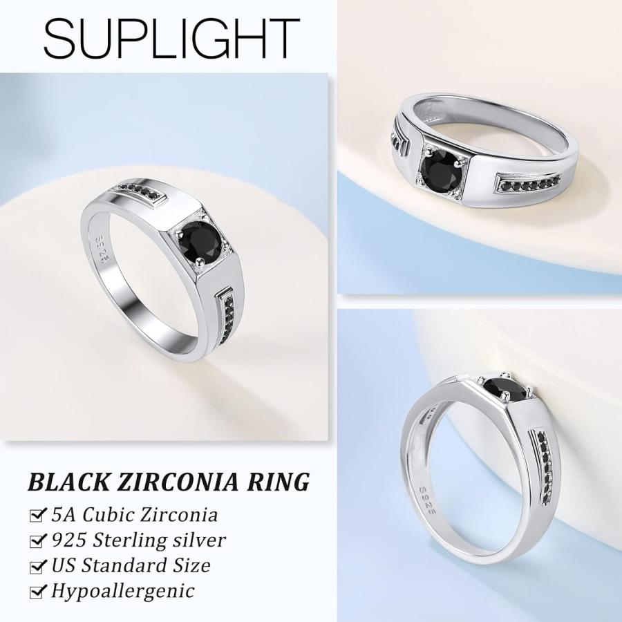 【並行輸入品】Suplight メンズ 結婚指輪 婚約指輪 925スターリングシルバー キュービックジルコニア ブラックオニキスストーンリング 6mm |  | 03