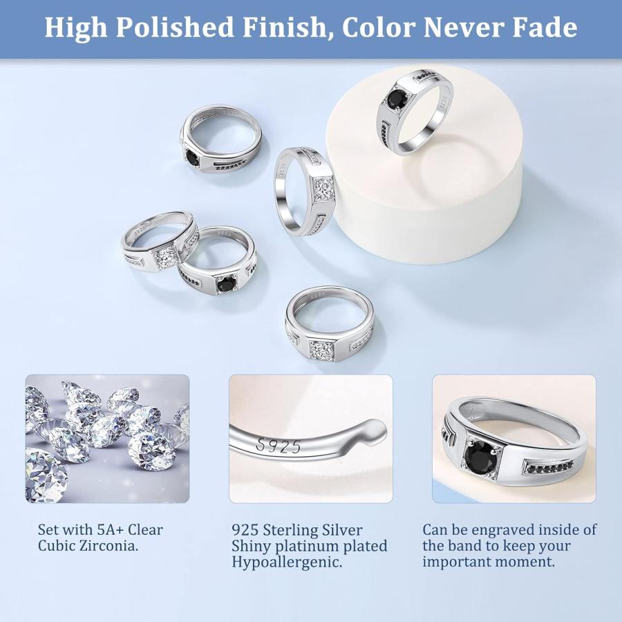 【並行輸入品】Suplight メンズ 結婚指輪 婚約指輪 925スターリングシルバー キュービックジルコニア ブラックオニキスストーンリング 6mm |  | 04