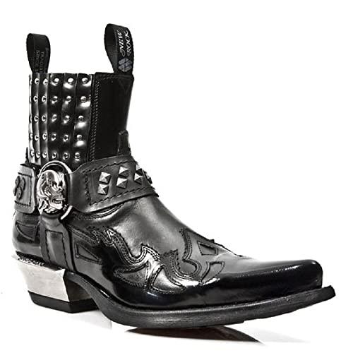 New Rock 7950 S9 Mens Black Ankle Boots Western Goth Strap Skull 並行輸入品｜fusion-f｜08