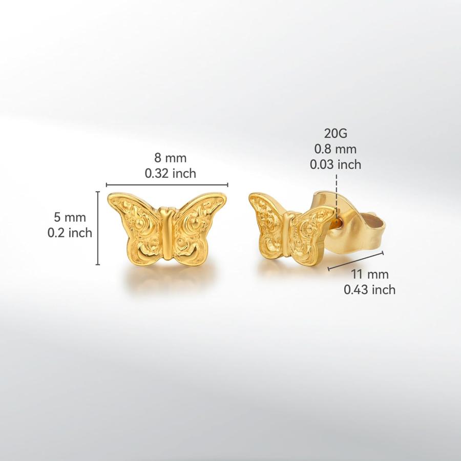 チタンピアス 小さな蝶のスタッド 純チタンインプラントグレード 低刺激性 敏感な耳に最適 (ゴールド)　並行輸入品｜fusion-f｜03
