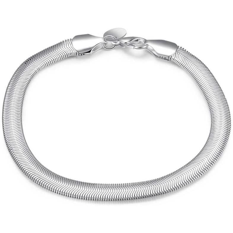 925 シルバー フラット 蛇骨 ブレスレット 6mm ブレスレット フラット ヘリンボーン チェーン リンク 8インチ ブレスレット 女性用 男性 ティーン ガールズ | 