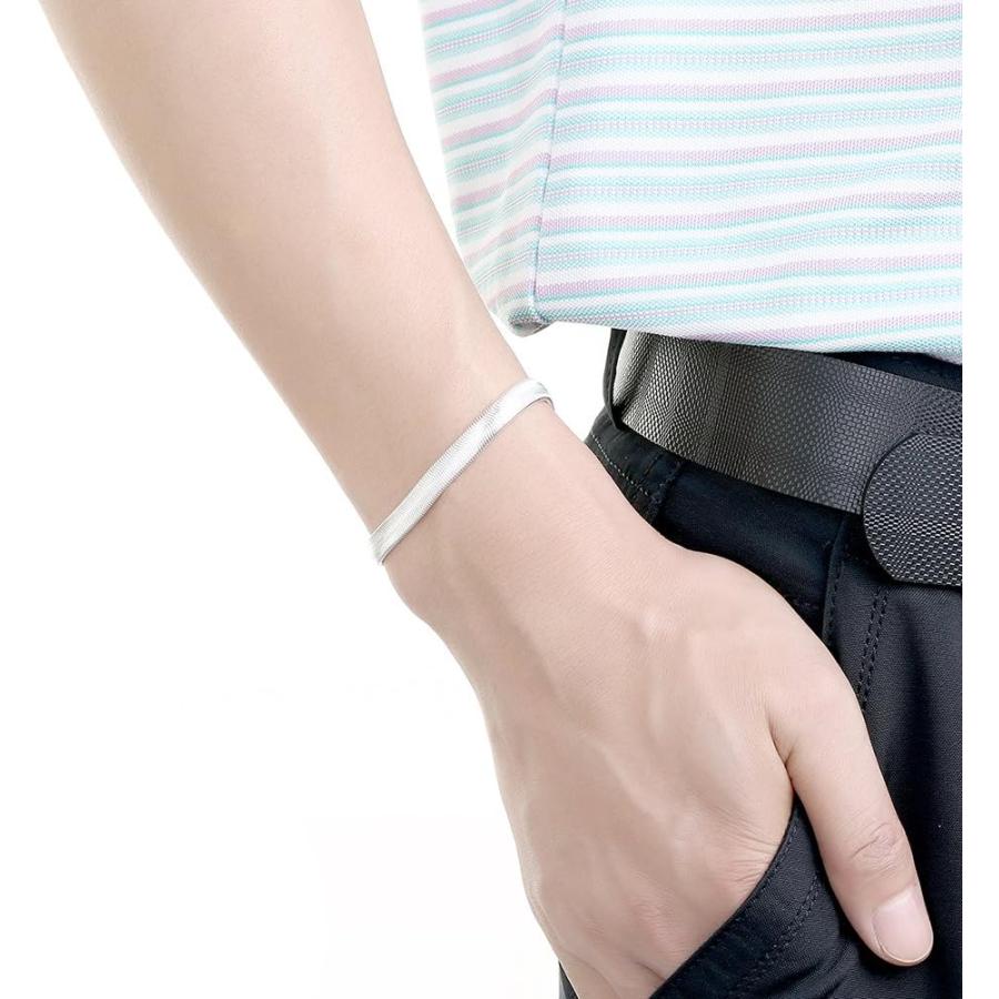 925 シルバー フラット 蛇骨 ブレスレット 6mm ブレスレット フラット ヘリンボーン チェーン リンク 8インチ ブレスレット 女性用 男性 ティーン ガールズ |  | 04