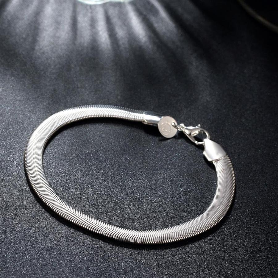 925 シルバー フラット 蛇骨 ブレスレット 6mm ブレスレット フラット ヘリンボーン チェーン リンク 8インチ ブレスレット 女性用 男性 ティーン ガールズ |  | 05
