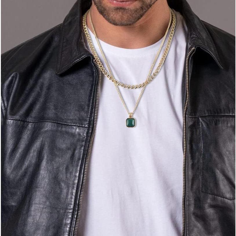 並行輸入品】メンズマラカイトゴールドチェーンレイヤード