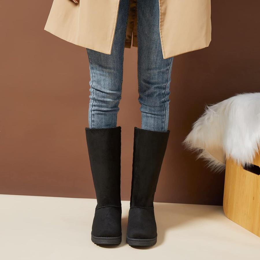 人気の贈り物が大集合 Eydram Women´s Mid-Calf Winter Snow Boots Warm Fur Boots Wide Calf Slip on Fashion Boots(Black US9　並行輸入品