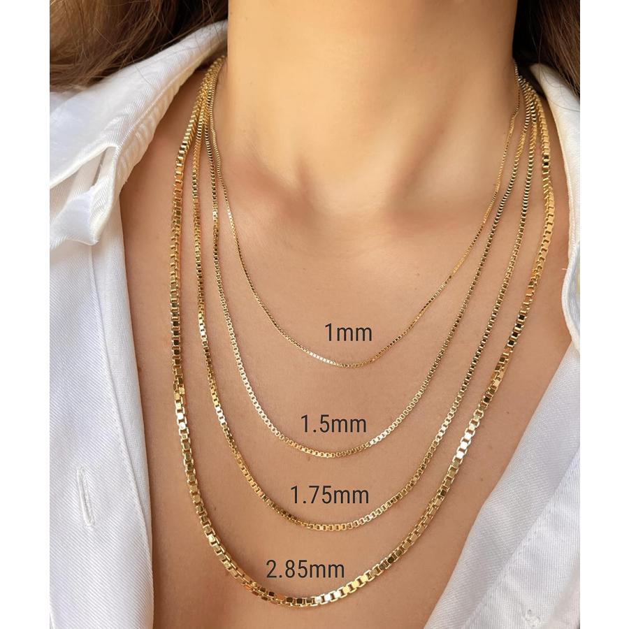 14K 10K リアルゴールドボックスチェーン - 1mm 1.5mm 1.75mm 14K 10K リアルゴールドボックスチェーン - 1mm 1.5mm 1.75mm