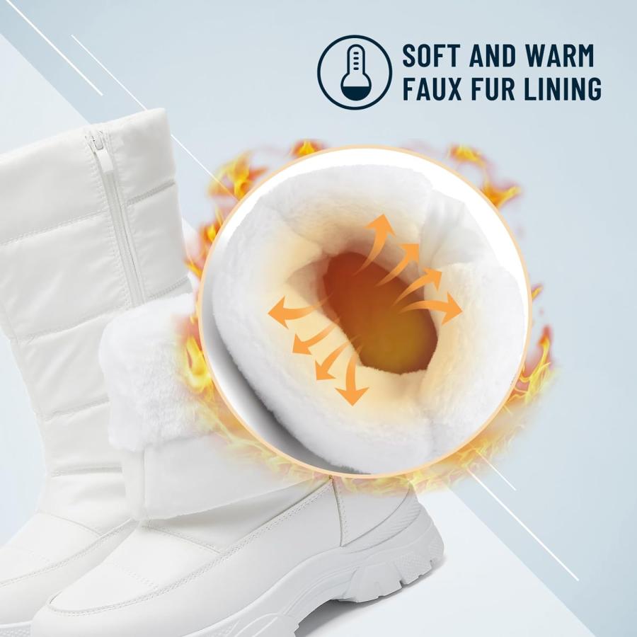 絶対一番安い FINIWOR Womens Snow Boots Waterproof Mid Calf Winter Boots for Women Warm Faux Fur Lined Boots Side Zipper Non-Slip Boots　並行輸入品