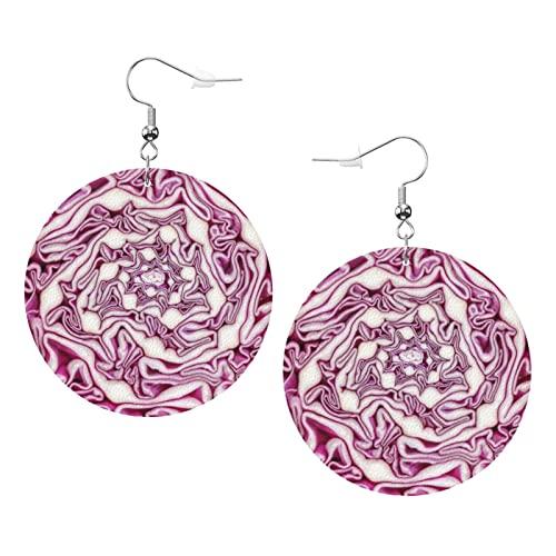 Leather Earrings for Women Purple Cabbage Trendy Round Lightweig 並行輸入品｜fusion-f｜02