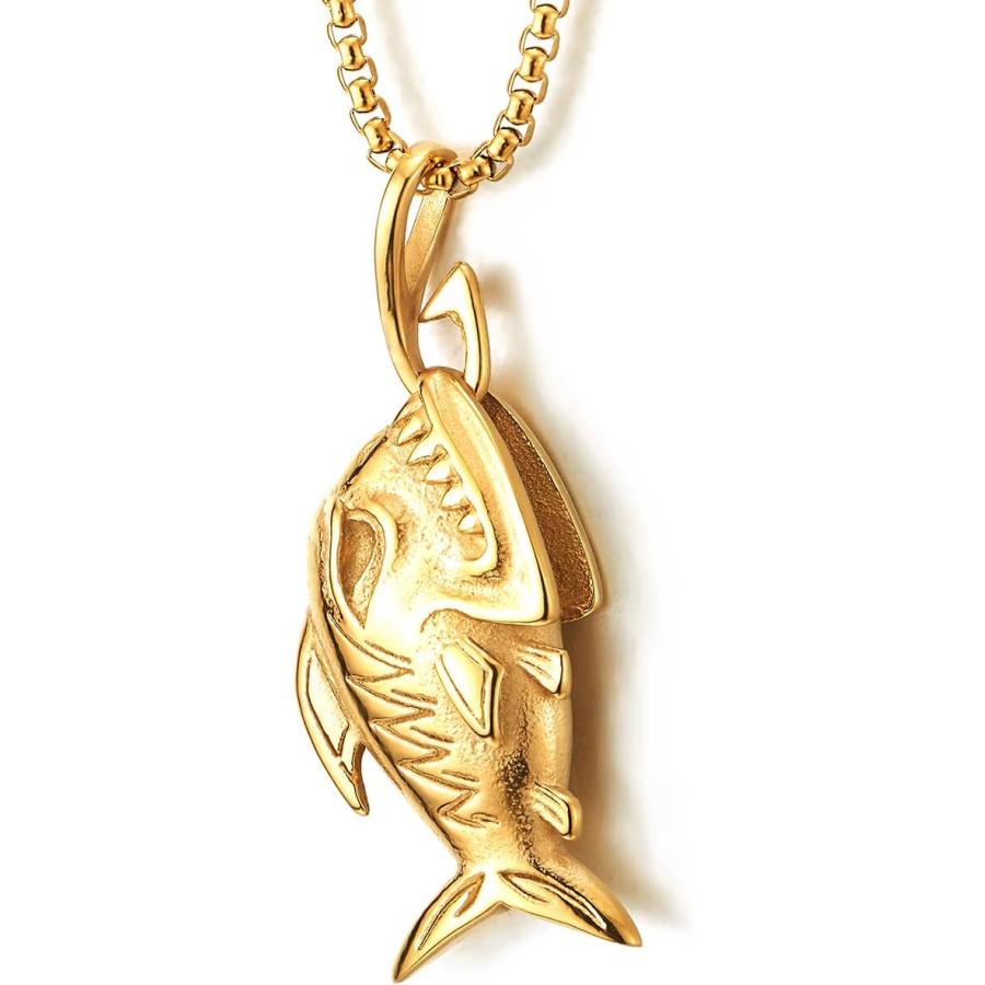 並行輸入品】サメの鋭い歯 魚の骨ペンダントネックレス スチール