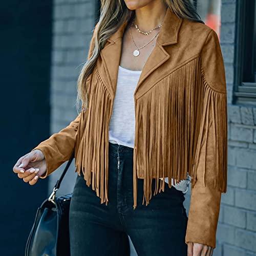 DASAYO Women's Casual Leather Fringed Jacket Long Sleeve Faux Le 並行輸入品｜fusion-f｜05