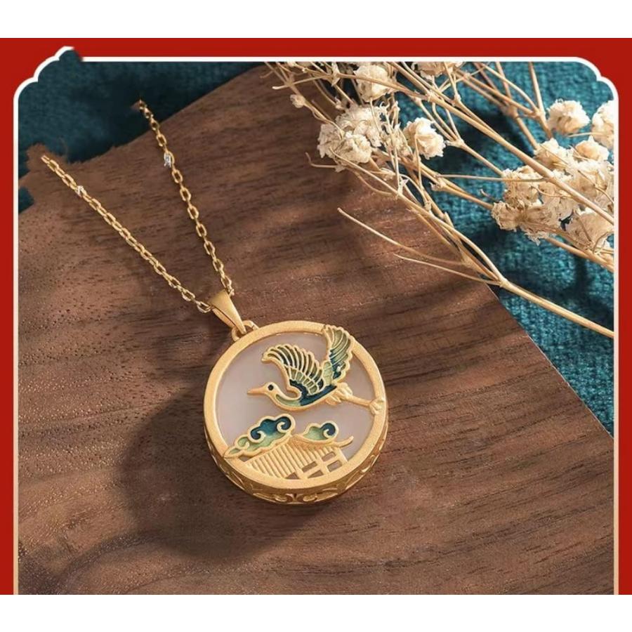 並行輸入品】鶴ネックレス コート 中国風ネックレス ホワイト