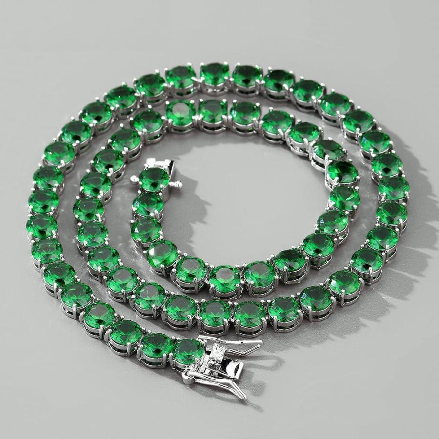 Apzzic 7mm アイスアウト エメラルド テニスチェーン グリーン