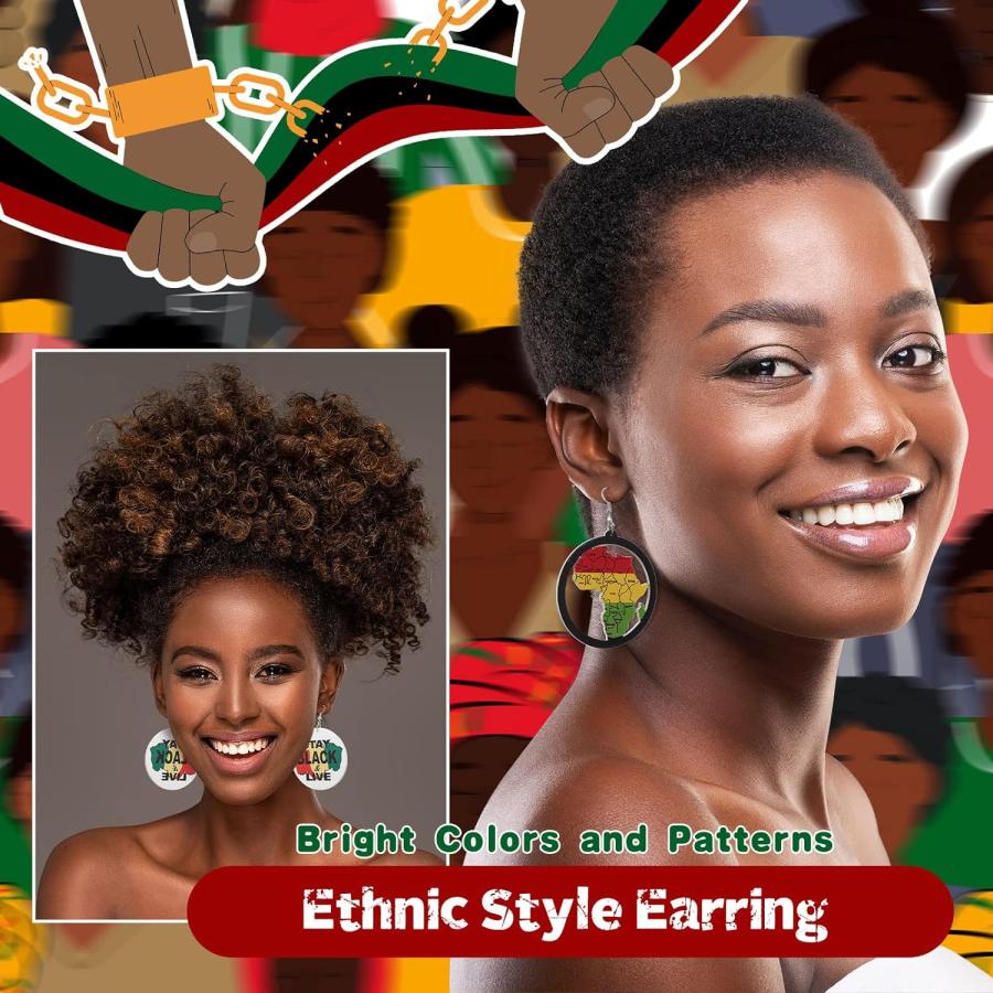 【並行輸入品】Estune 32組 Juneteenth アフリカンイヤリング アフリカ地図 レディースイヤリング エスニックダングル木製イヤリング |  | 05