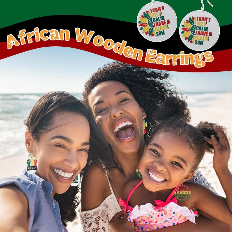 【並行輸入品】Estune 32組 Juneteenth アフリカンイヤリング アフリカ地図 レディースイヤリング エスニックダングル木製イヤリング |  | 07