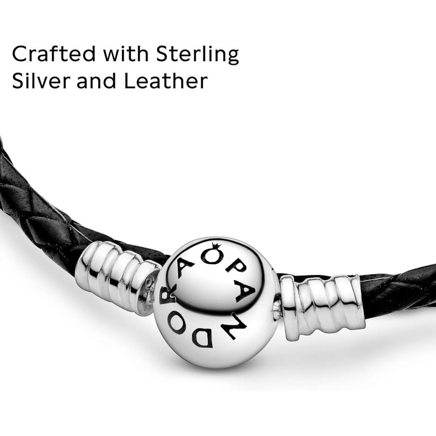 PANDORA Jewelry ブラックレザーチャーム スターリングシルバーブレスレット  15.0  メタルレザー。  宝石なし　並行輸入品｜fusion-f｜04