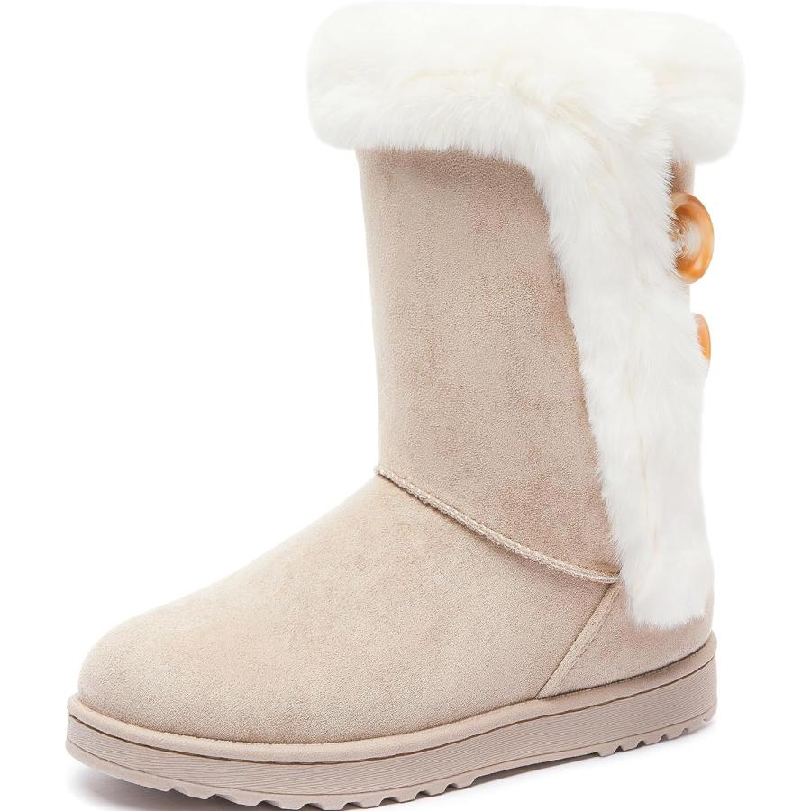 【並行輸入品】ALTOCIS レディース ファー裏地 冬用スノーブーツ ショート ミッドカーフ ファッションブーツ アート樹脂ボタン フェイクスエード | 