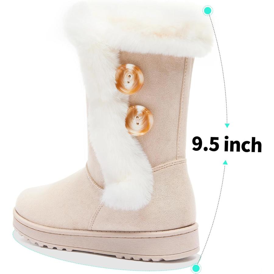 【並行輸入品】ALTOCIS レディース ファー裏地 冬用スノーブーツ ショート ミッドカーフ ファッションブーツ アート樹脂ボタン フェイクスエード |  | 01