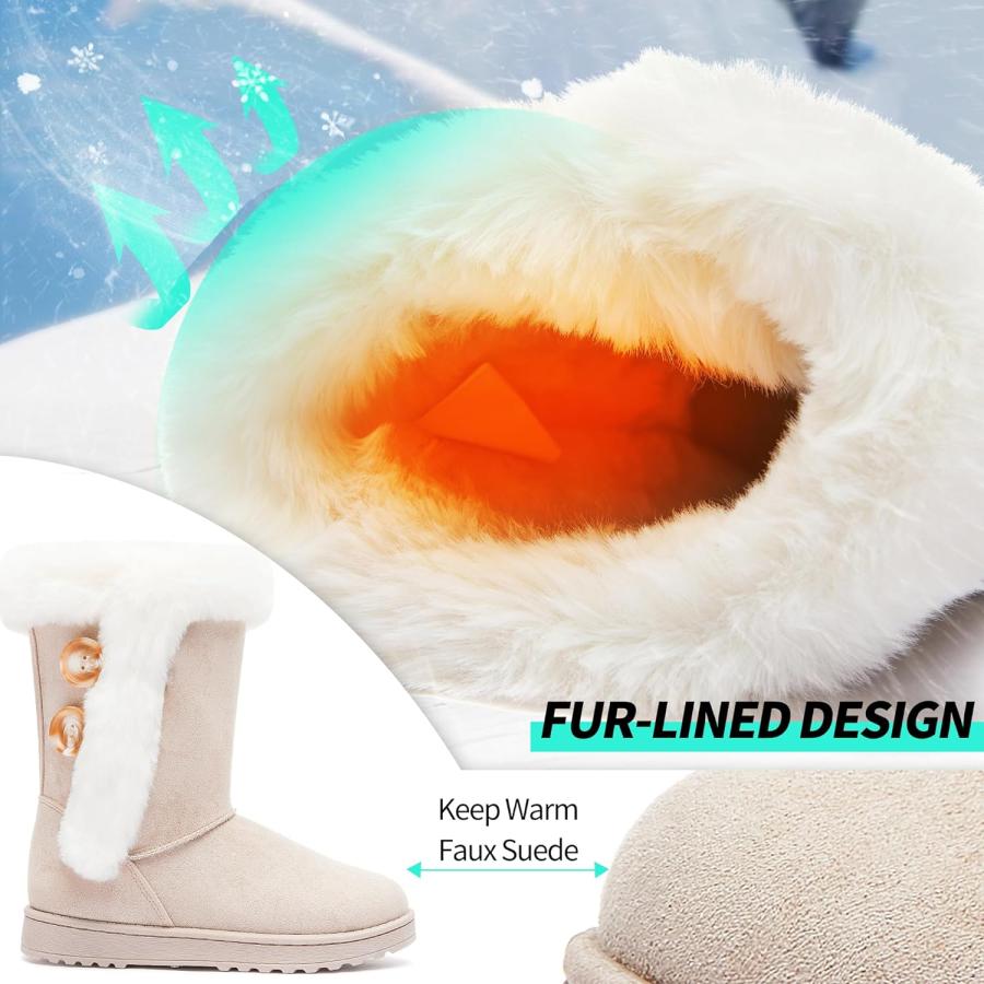 【並行輸入品】ALTOCIS レディース ファー裏地 冬用スノーブーツ ショート ミッドカーフ ファッションブーツ アート樹脂ボタン フェイクスエード |  | 02