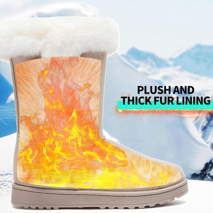 【並行輸入品】ALTOCIS レディース ファー裏地 冬用スノーブーツ ショート ミッドカーフ ファッションブーツ アート樹脂ボタン フェイクスエード |  | 03