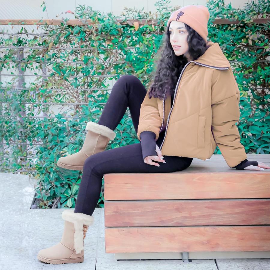 【並行輸入品】ALTOCIS レディース ファー裏地 冬用スノーブーツ ショート ミッドカーフ ファッションブーツ アート樹脂ボタン フェイクスエード |  | 06