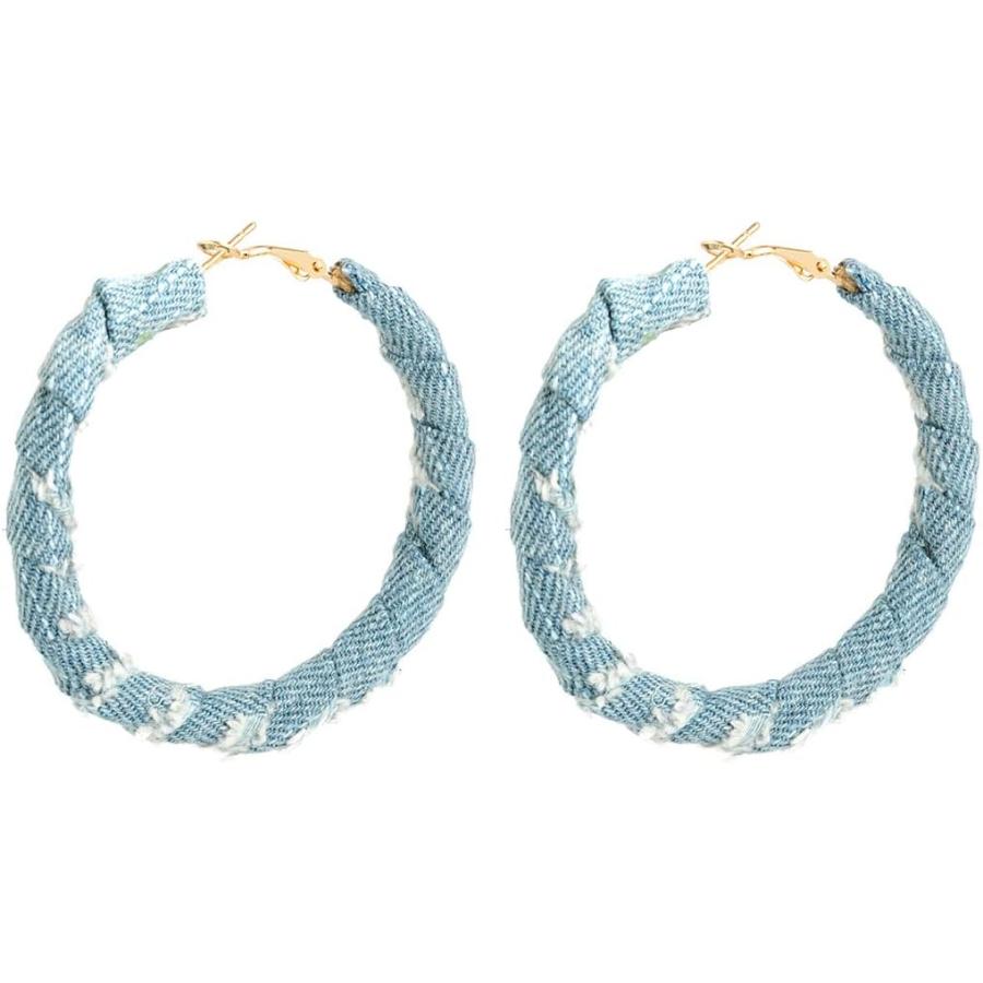 【並行輸入品】ファッション デニム フープイヤリング レディース ガールズ ボーホー クール ジーンズ クロス 大きな円 ラウンド フープイヤリング | 