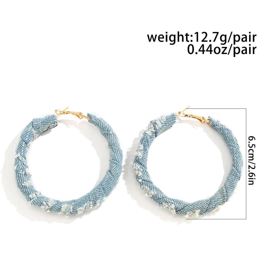 【並行輸入品】ファッション デニム フープイヤリング レディース ガールズ ボーホー クール ジーンズ クロス 大きな円 ラウンド フープイヤリング |  | 01