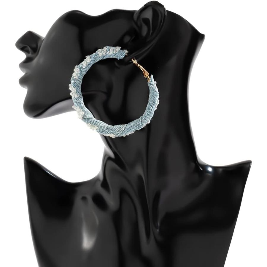 【並行輸入品】ファッション デニム フープイヤリング レディース ガールズ ボーホー クール ジーンズ クロス 大きな円 ラウンド フープイヤリング |  | 04