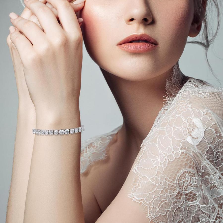 【並行輸入品】モアッサナイト テニスブレスレット レディース 18K ホワイトゴールドメッキ 925スターリングシルバー メンズブレスレット 4mm |  | 02