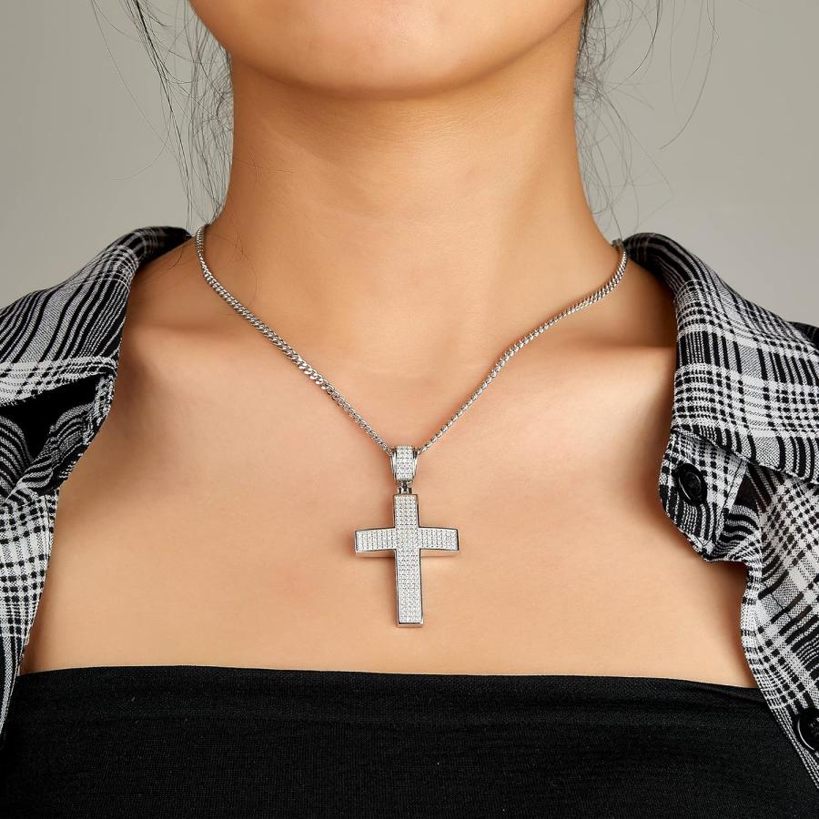 モアサナイト シンプル クロス ペンダント モアサナイト クロス ペンダント ネックレス メンズ シルバー KRKC